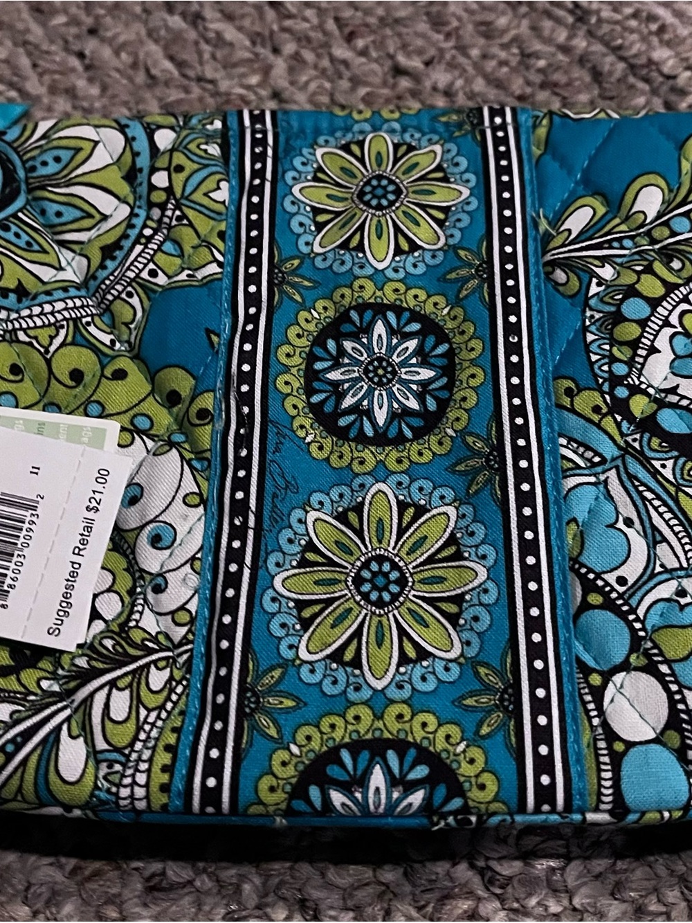 Vera Bradley Teal and Lime Floral Quilted Accent Pillow